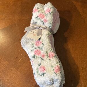 Fluffy Pink and White Floral Socks